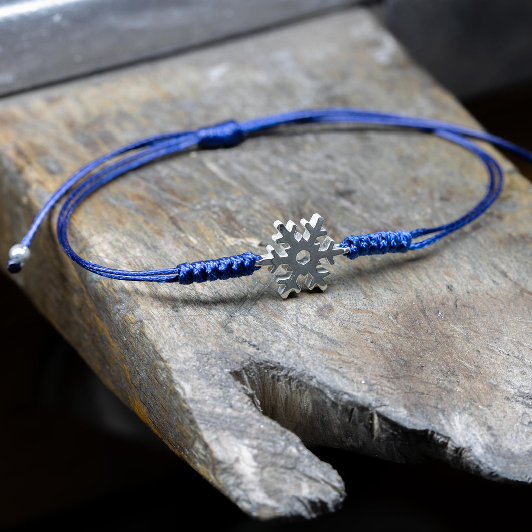 Snowflake Bracelet with Blue Cotton Cord