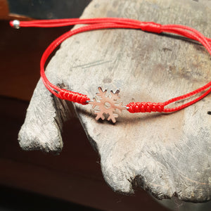 Snowflake Bracelet with Red Cotton Cord